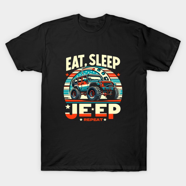 Ultimate Off-Road Enthusiast Tee: 'Eat, Sleep, Jeep, Repeat' - 4x4 SUV Adventure Series T-Shirt by Gelo Kavon